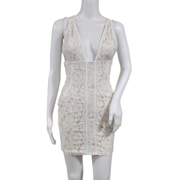 Tobi V-Neck Spaghetti Strap Graduation Lace Prom Bodycon Mini Dress White Small - Picture 4 of 13